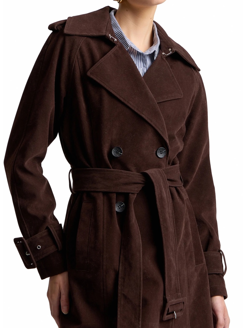 Double Breasted Faux Suede Trench Coat - Picture 5 of 8